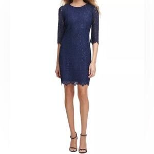 Kensie Lace Sheath Dress Navy Women’s Sz 4
